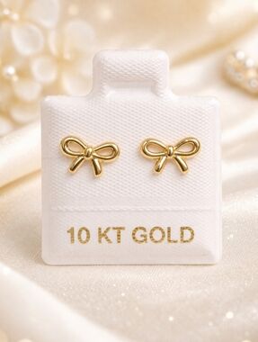 10K Solid Gold Bow Stud Earrings 6mm Screw Back Ribbon Minimalist Womens Kids